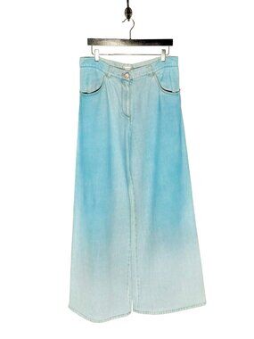 Chanel 2024 Washed Turquoise Blue Wide Leg Jeans